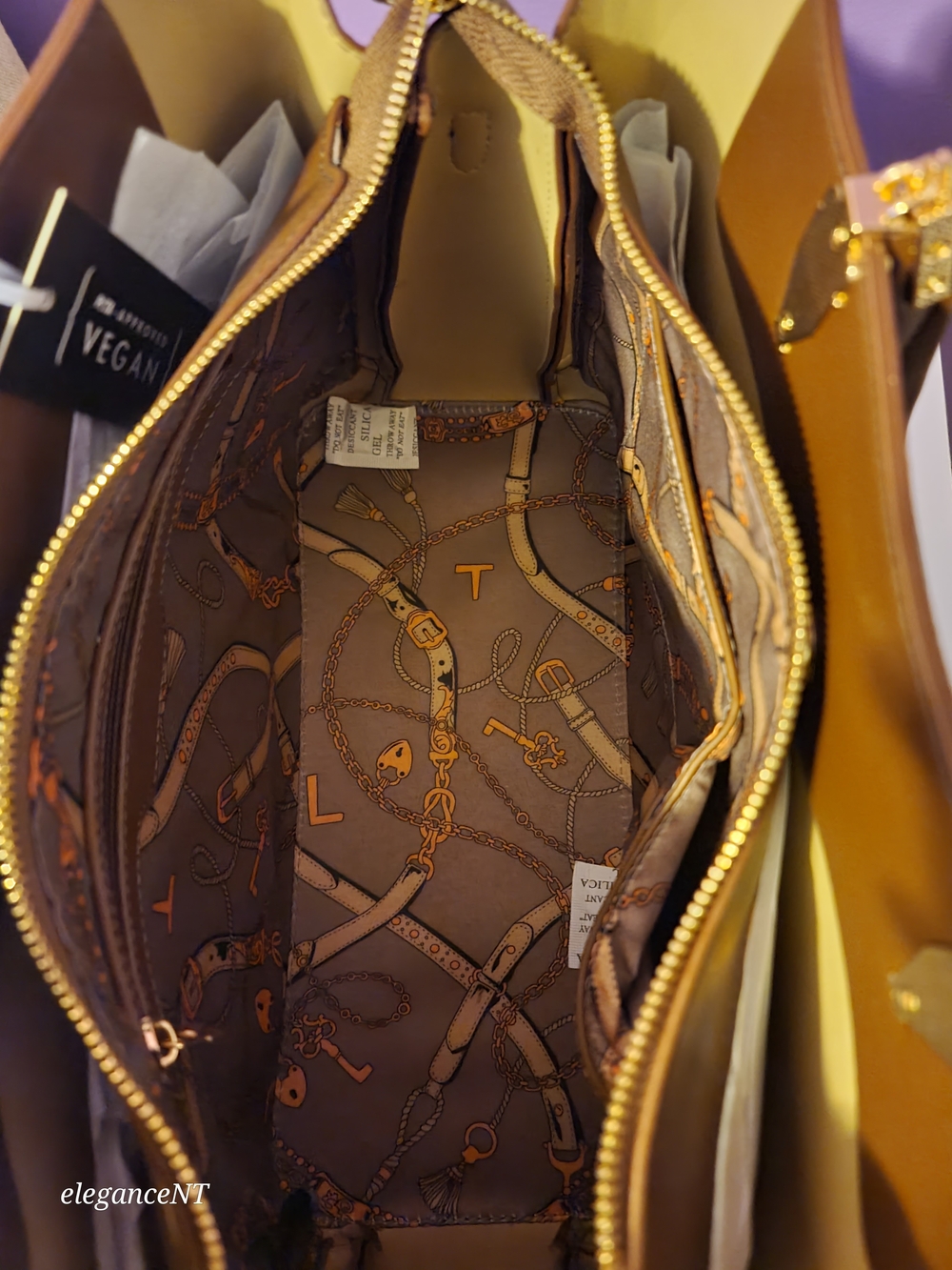 La Terre PETA-Approved Vegan Brown Quilted Tote Bag NWT - Picture 6 of 16